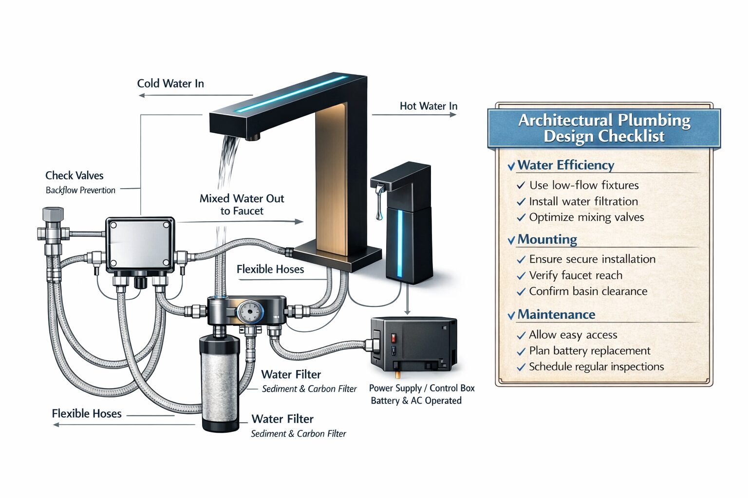 Architectural Plumbing Design Checklist: Water Efficiency, Mounting, and Maintenance