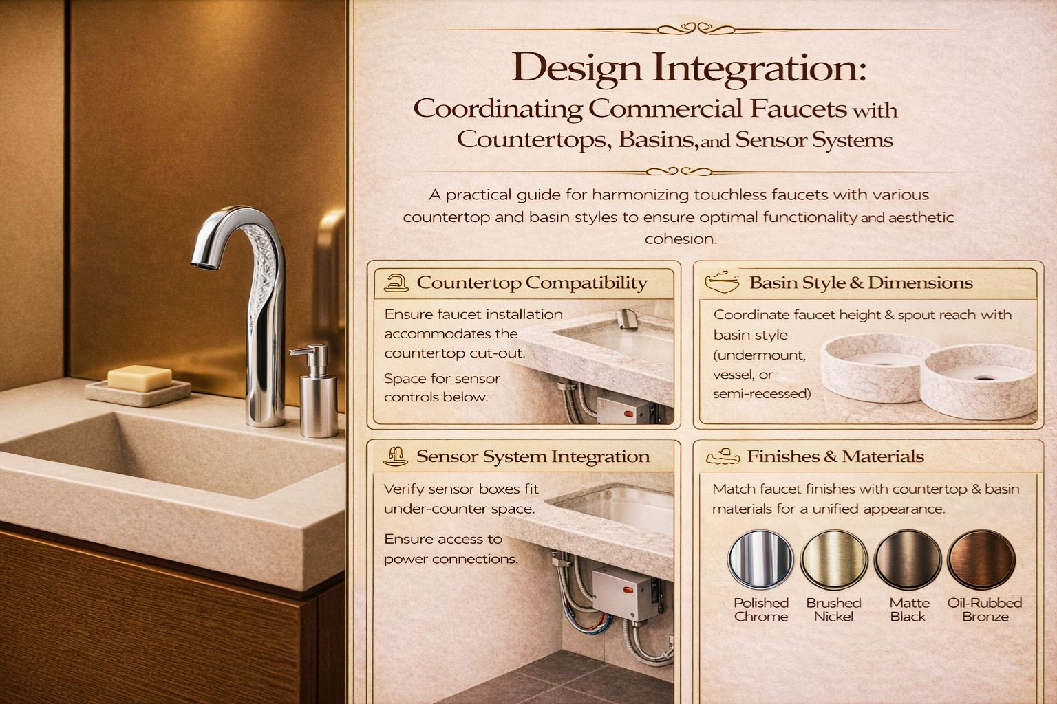 Design Integration: Coordinating Commercial Faucets with Countertops, Basins, and Sensor Systems
