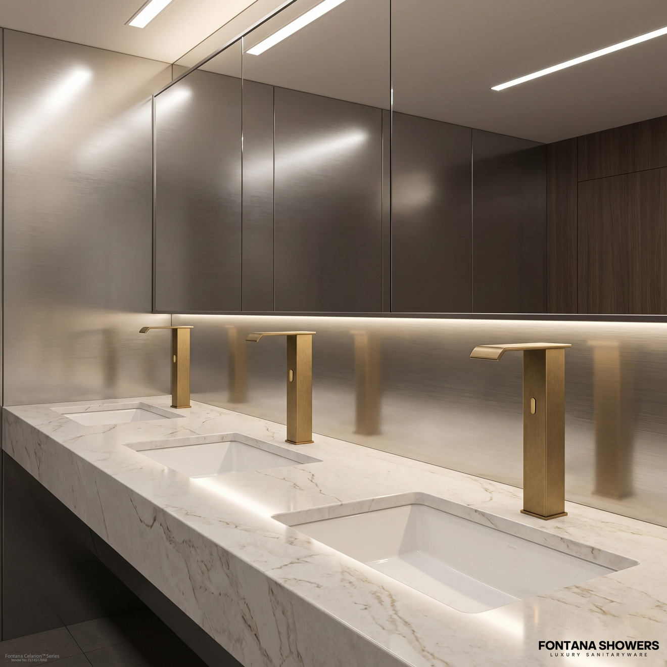 Bright restroom lighting and reflective sink surface that can contribute to sensor faucet false triggering