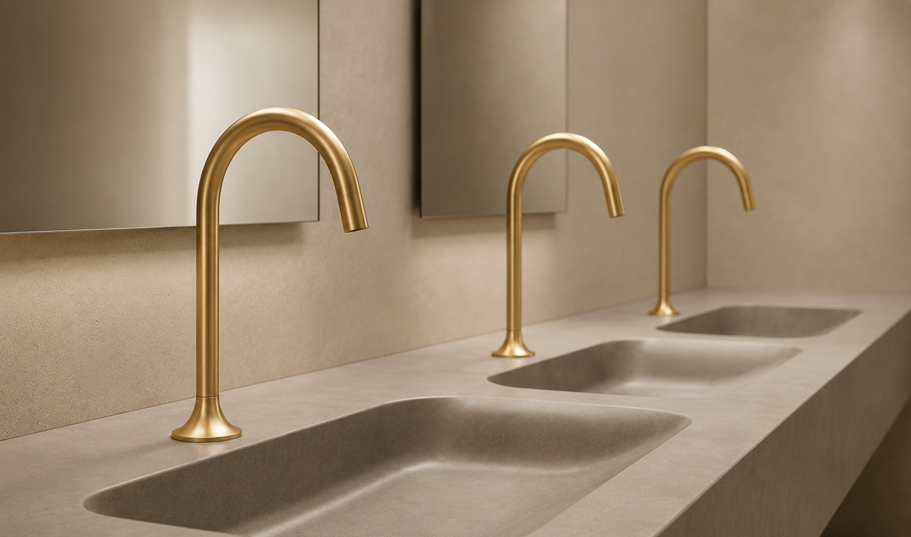 Rugged commercial touchless faucets for stadium and public restroom applications