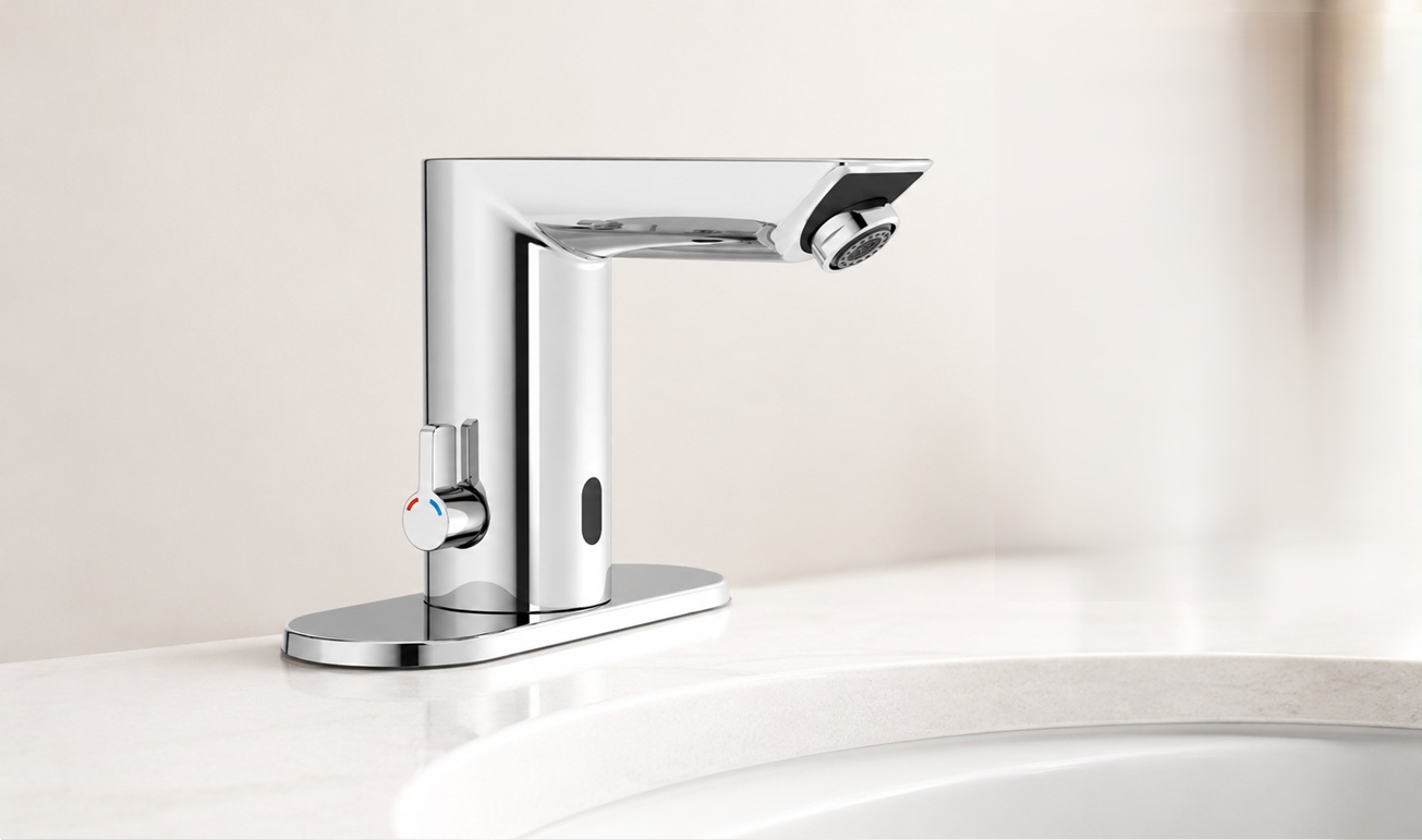 GROHE Bau Cosmopolitan E touchless electronic faucet for modern commercial restrooms