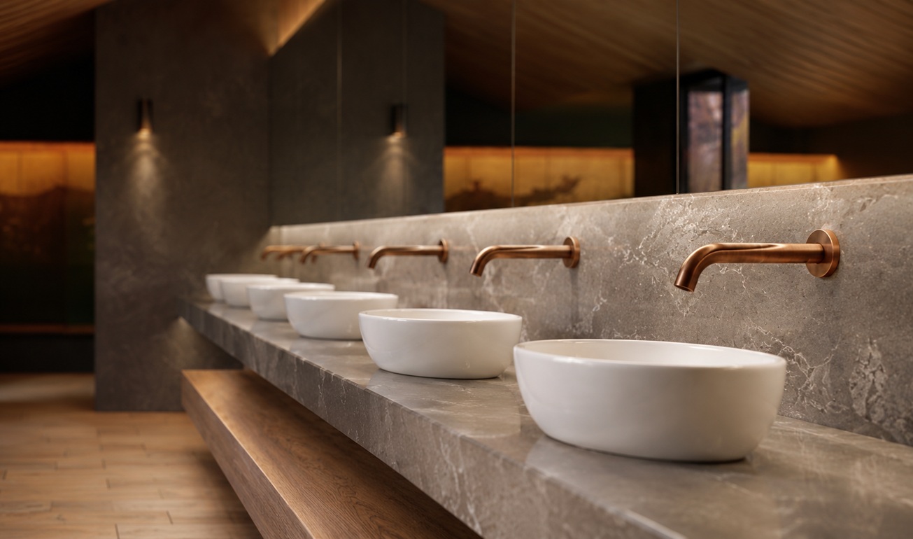 Commercial airport restroom touchless faucet planning for high volume users