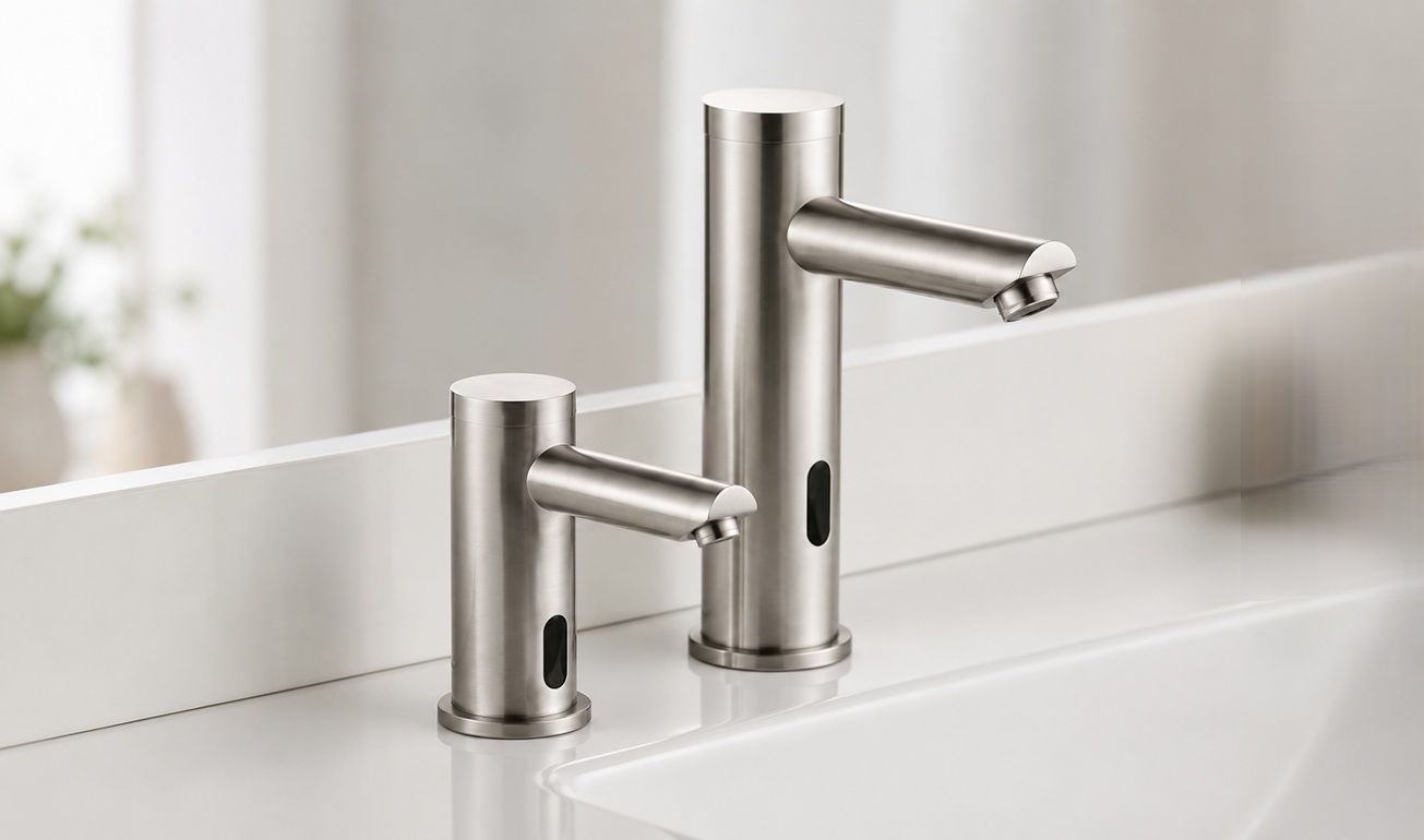 Durable commercial touchless faucets for stadium and public restroom applications