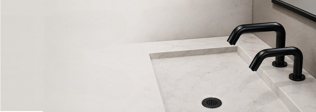 Commercial touchless restroom faucet systems for architectural fixture schedules