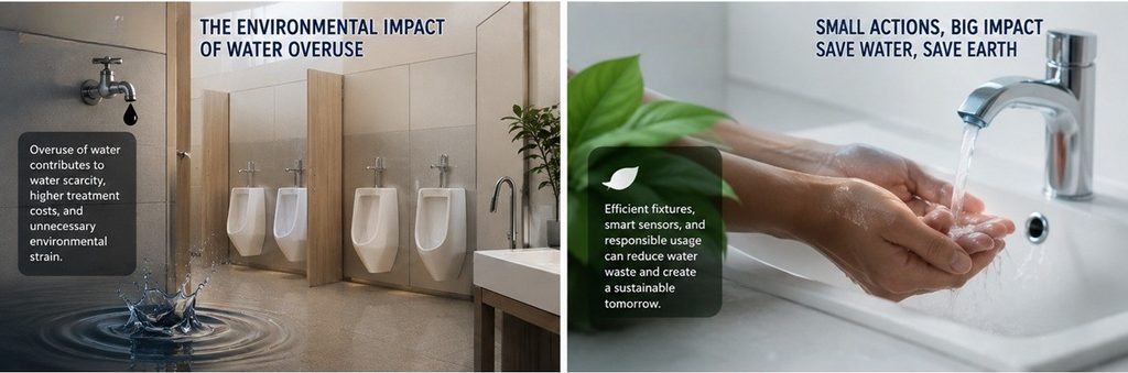 Water efficient commercial restroom plumbing fixtures environmental impact