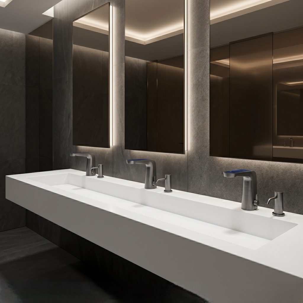 Side-by-side commercial touchless faucet platform comparison for amusement park facilities