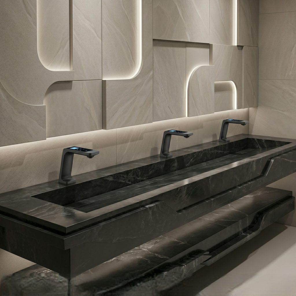 Operational touchless bathroom faucet after troubleshooting and maintenance