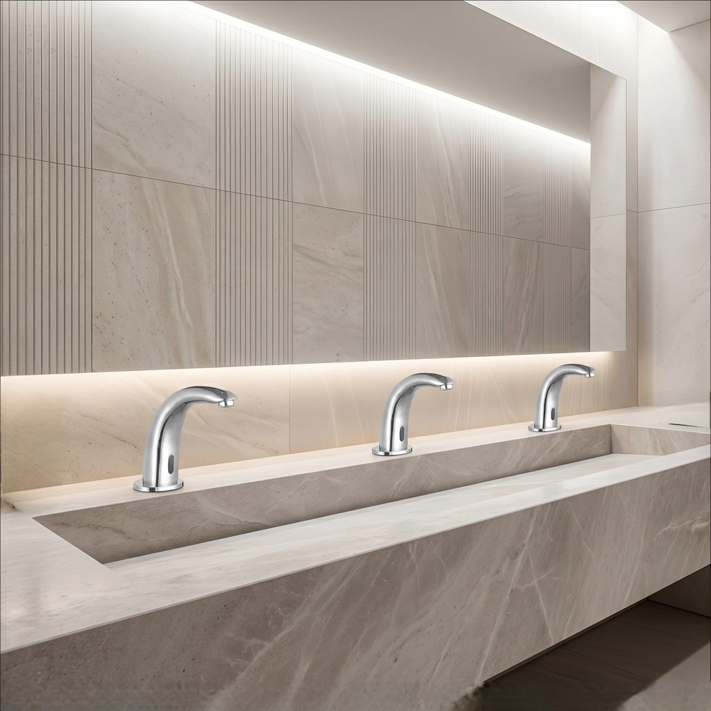Delta commercial proximity-sensing touchless faucet for demanding public amusement park restrooms