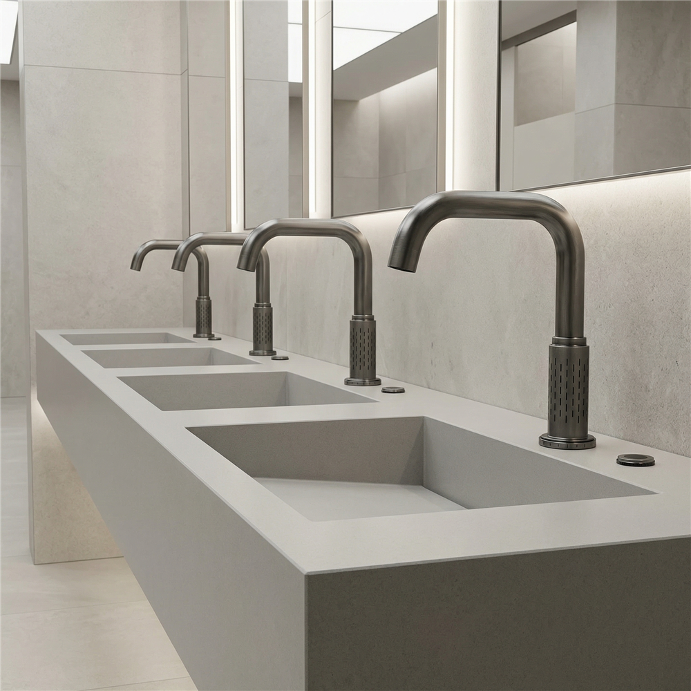 Durable commercial restroom fixtures for stadium and public building bathrooms