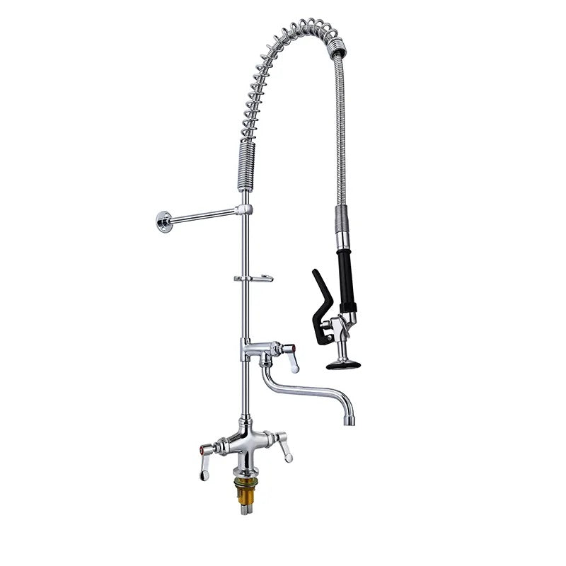 Juno Commercial Pre Rinse Faucet Chrome Dual Lever Deck Mounted Kitchen Faucet
